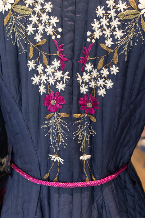 Tara, Victorian silk embroidered floral quilted long coat