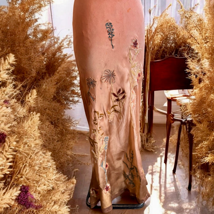 Klay, 20s silk and lace bias cut hand dyed in ombré hues and embroidered dress