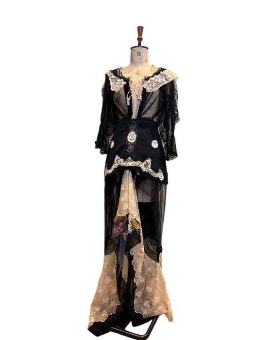 Lora, reworked 20s black silk tulle, lace and garter dress