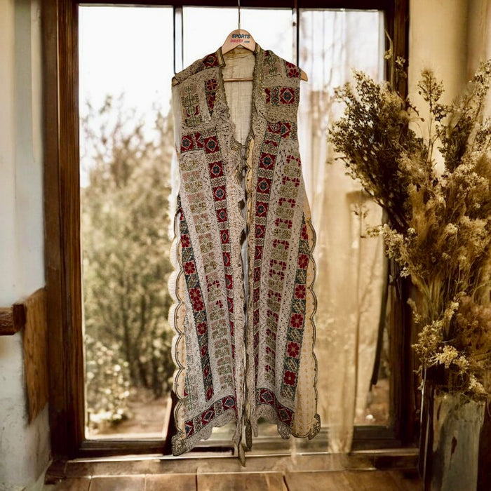 Talia, reworked 20s Greek needlepoint and Edwardian beaded appliqué