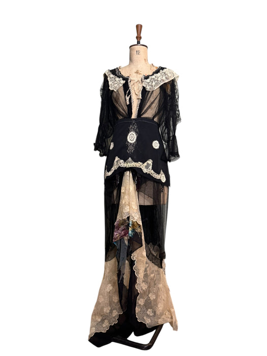 Lora, reworked 20s black silk tulle, lace and garter dress