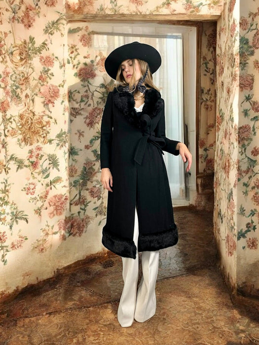 Jara, 70s black wool fur coat