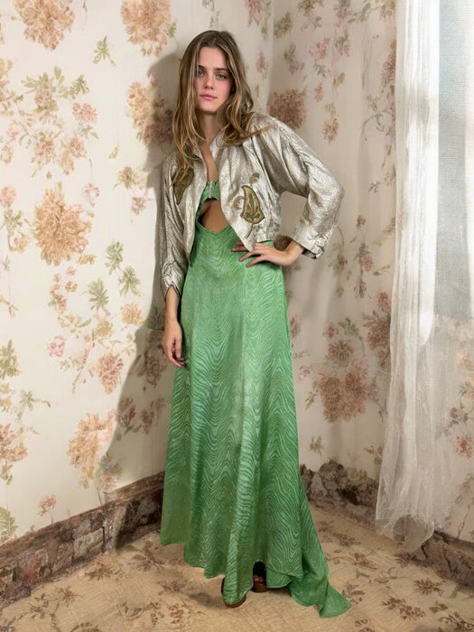 Georgie, 30s green lamé dress