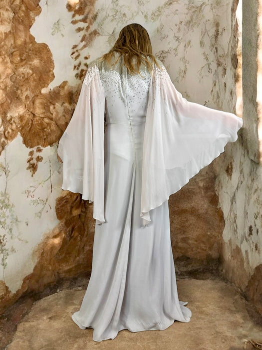 Amanda Wakely, grey Goddess beaded gown
