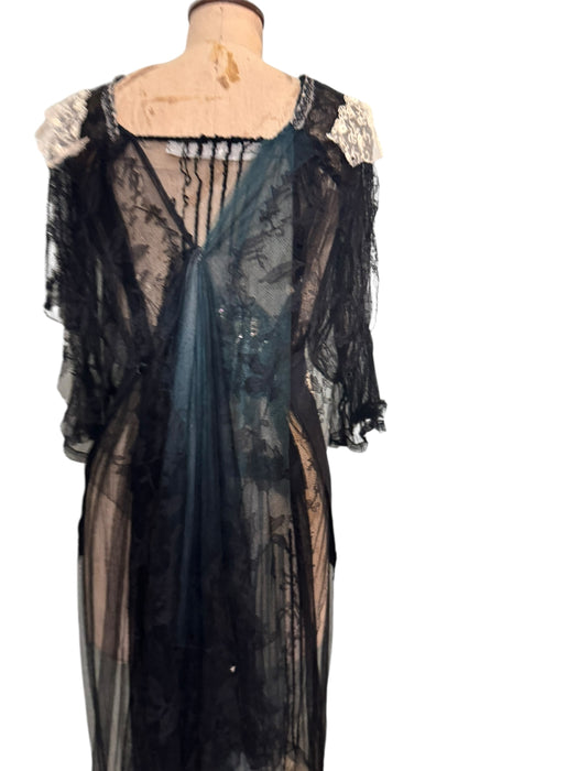 Lora, reworked 20s black silk tulle, lace and garter dress