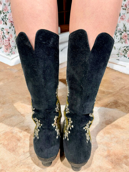 Christian, 80s embroidered floral suede boots