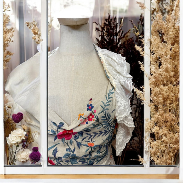 Mary, reworked floral and Victorian cotton and lace dress