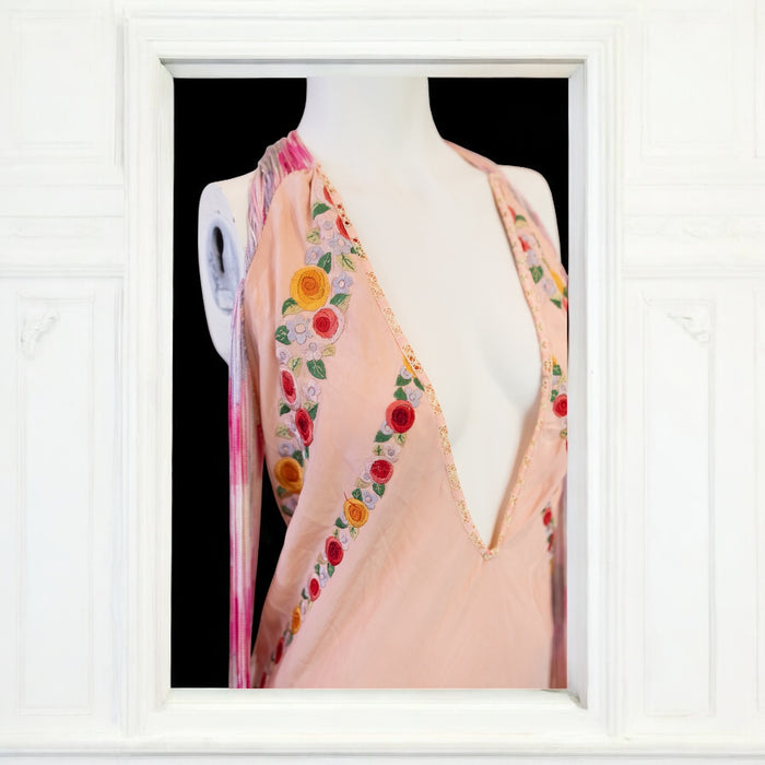 Pharaoh, 40s embroidered floral silk long fringed dress