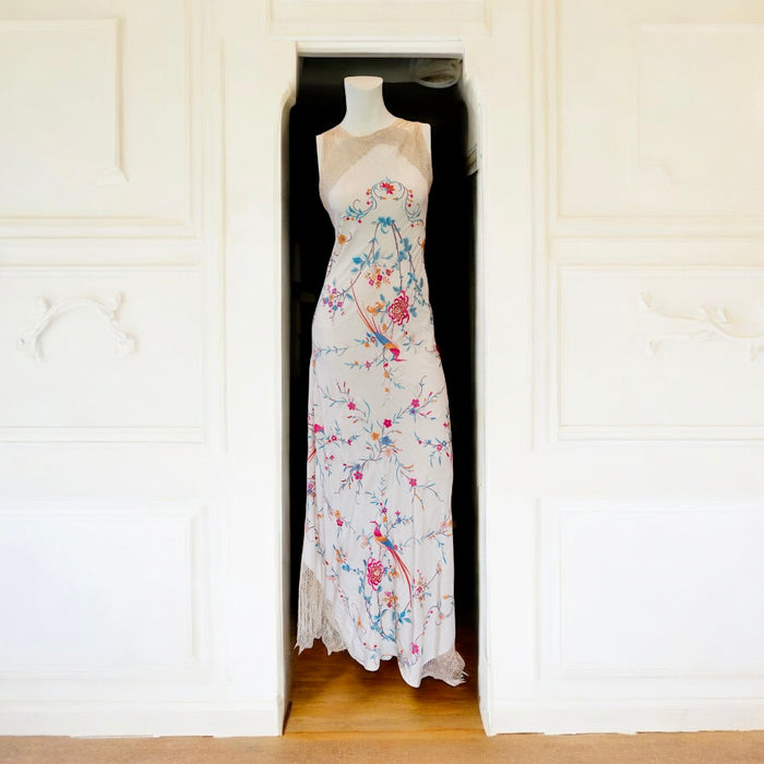 Belen, reworked 1940s floral Oriental embroidered shawl dress