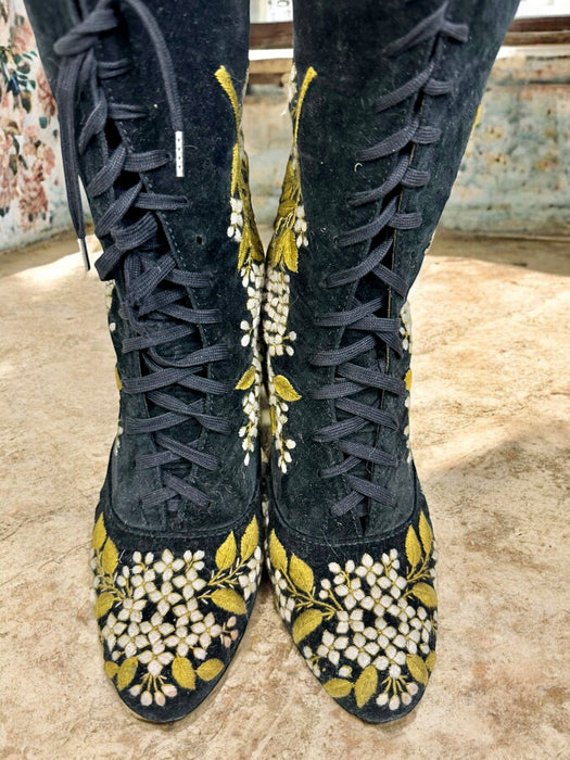Christian, 80s embroidered floral suede boots