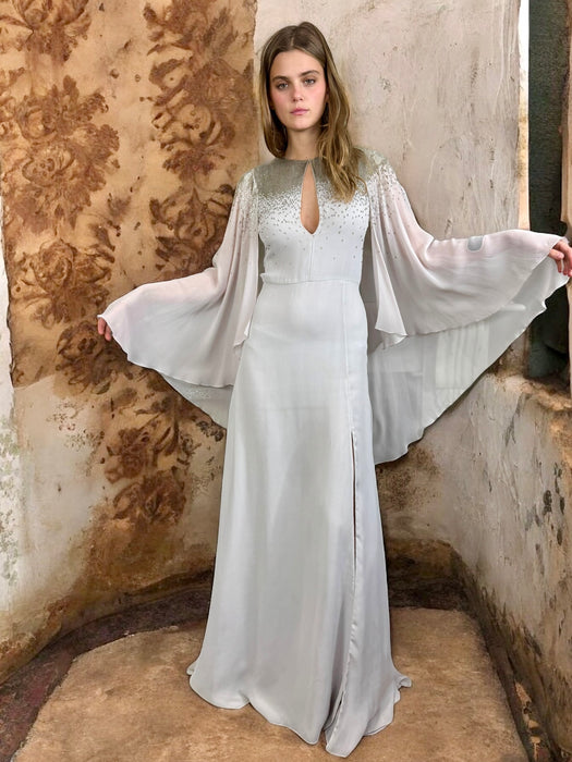 Amanda Wakely, grey Goddess beaded gown