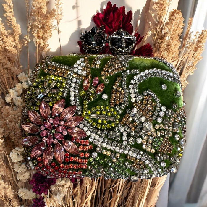 Alexander McQueen, velvet embroidered skull beaded bag