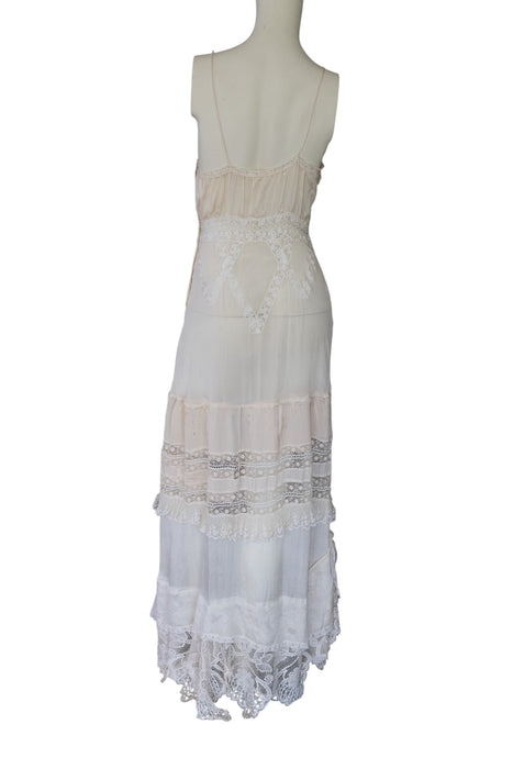 Yuri, reworked 20s cream silk and lace scalloped dress