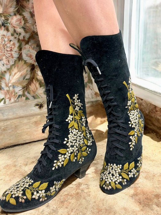 Christian, 80s embroidered floral suede boots