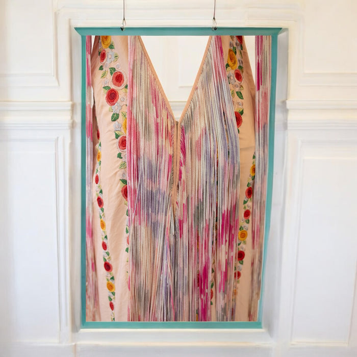 Pharaoh, 40s embroidered floral silk long fringed dress