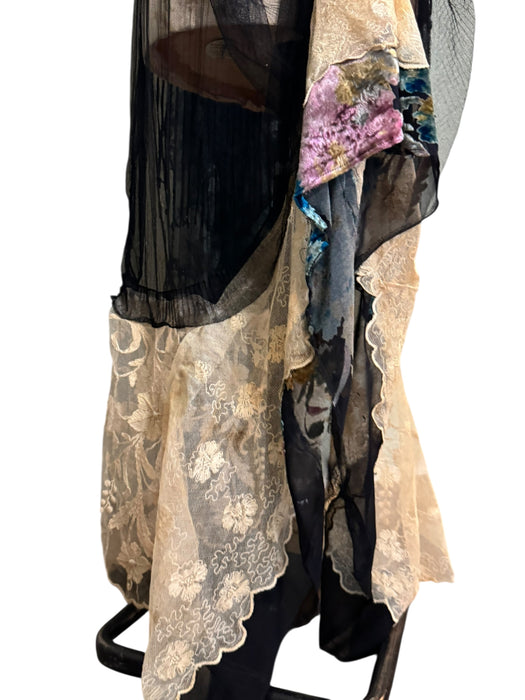 Lora, reworked 20s black silk tulle, lace and garter dress