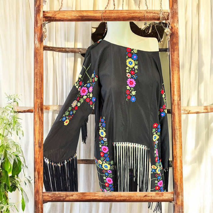 Laila, reworked 20s embroidered fringed tunic