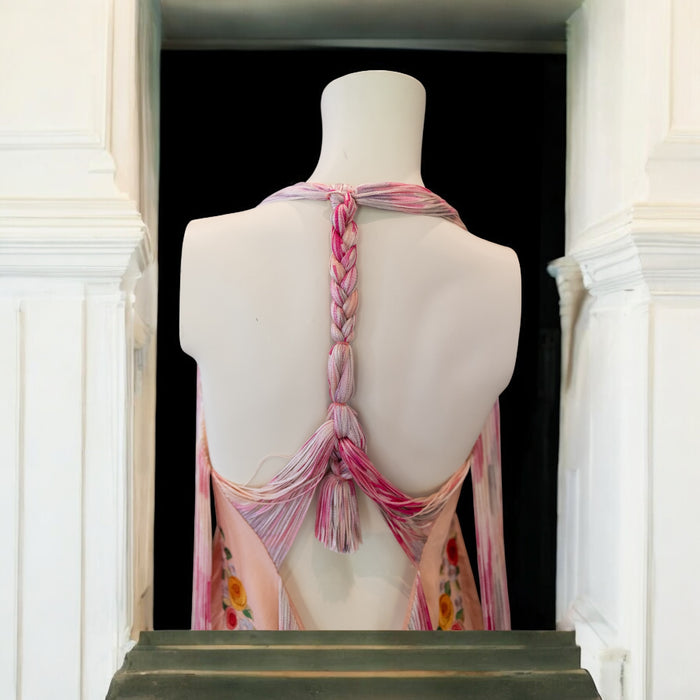 Pharaoh, 40s embroidered floral silk long fringed dress