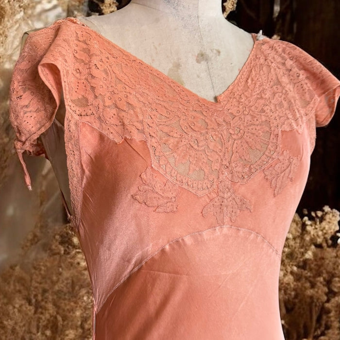 Klay, 20s silk and lace bias cut hand dyed in ombré hues and embroidered dress