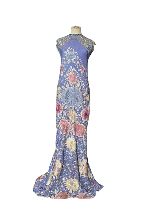 Mina, reworked floral embroidered long piano shawl gown