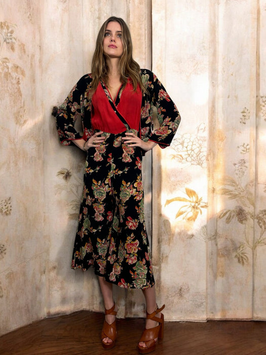 Clyde, 30s sik floral jumpsuit and jacket