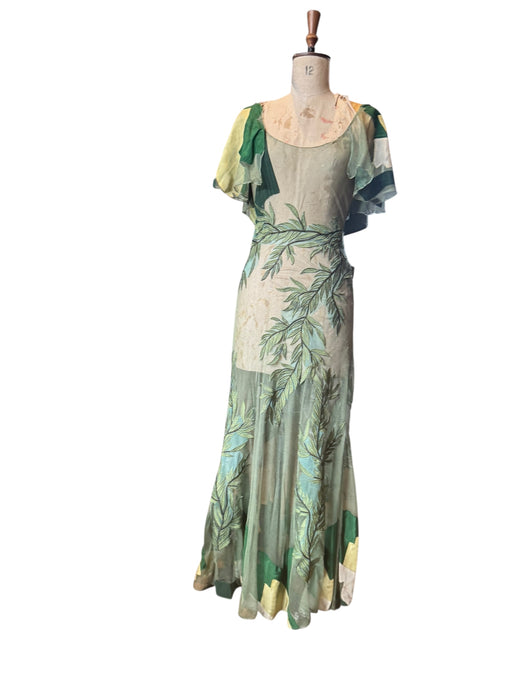 Borgia, reworked 30s silk net and leaf embroidered dress
