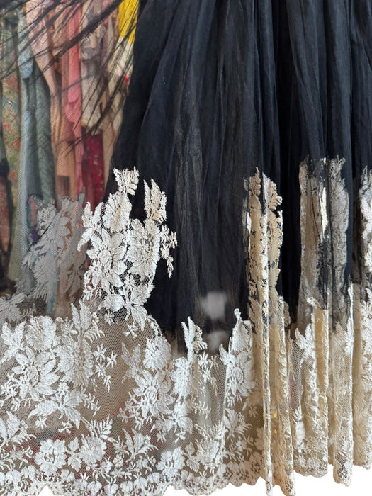 Florian, reworked 30s black silk net and white lace dress