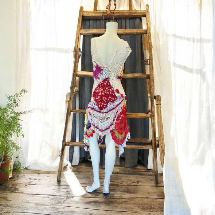 Brigitte, reworked 70s crochet patchwork dress