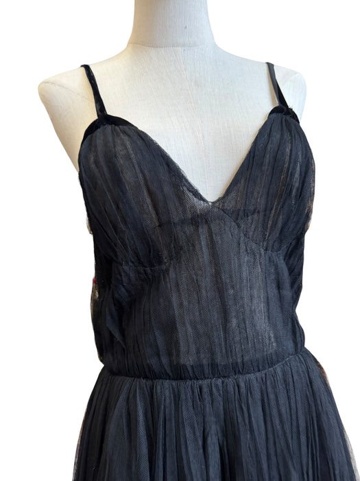 Florian, reworked 30s black silk net and white lace dress