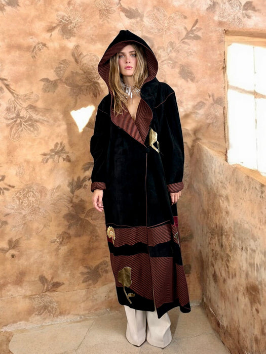 Pandora, 70s black suede patchwork coat