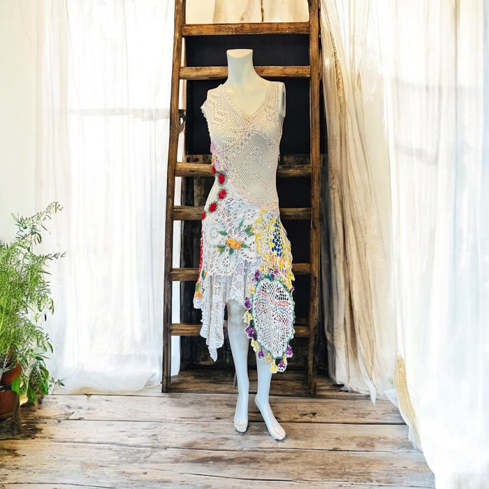 Brigitte, reworked 70s crochet patchwork dress