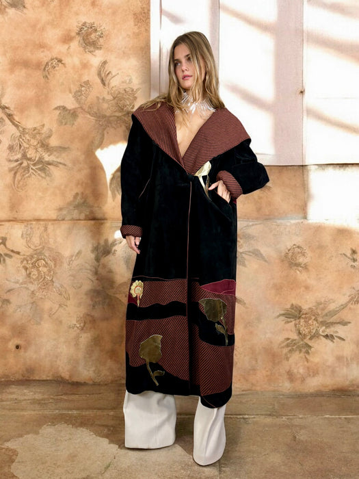 Pandora, 70s black suede patchwork coat