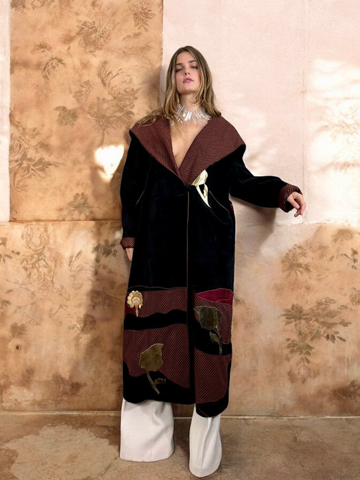 Pandora, 70s black suede patchwork coat