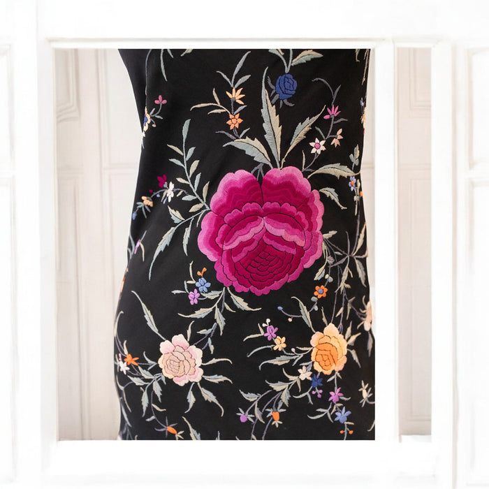 Paris, reworked 40s embroidered floral fringed shawl dress
