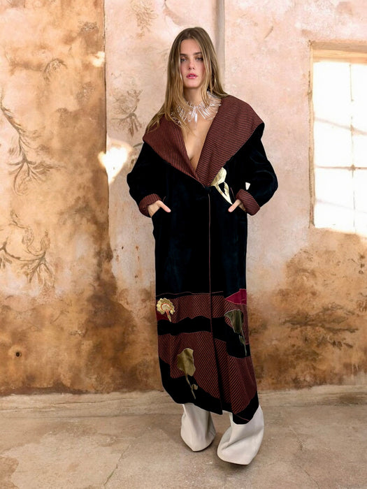 Pandora, 70s black suede patchwork coat
