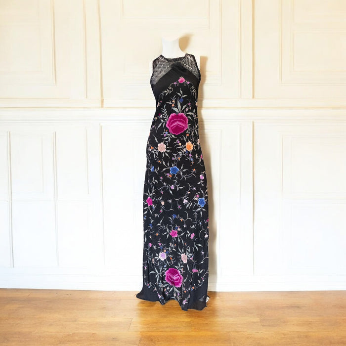 Paris, reworked 40s embroidered floral fringed shawl dress
