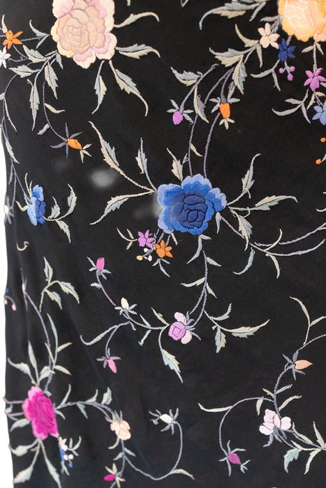 Paris, reworked 40s embroidered floral fringed shawl dress