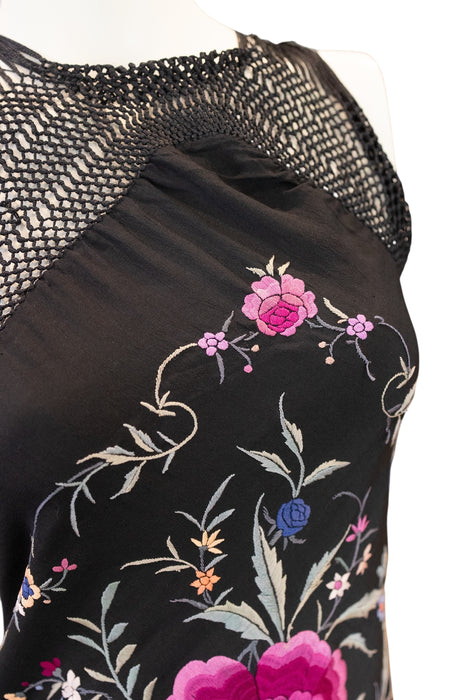 Paris, reworked 40s embroidered floral fringed shawl dress