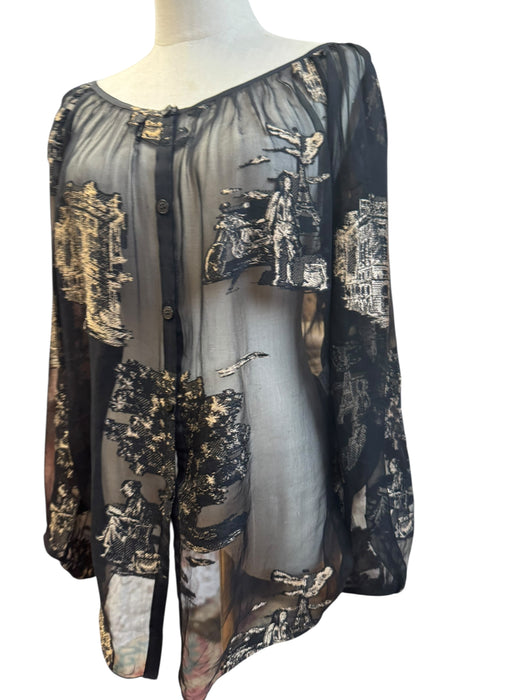 Hermés, 90s silk print jacquard blouse