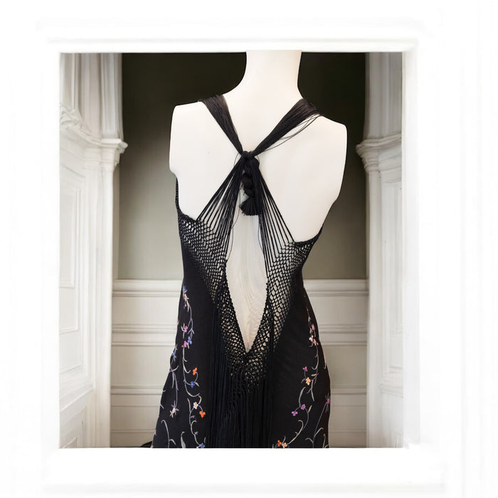 Paris, reworked 40s embroidered floral fringed shawl dress