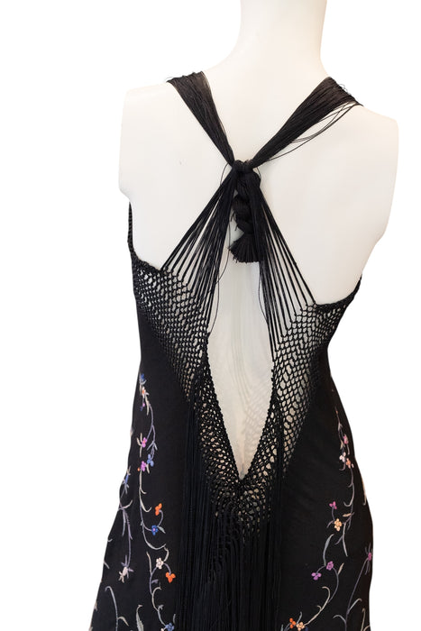 Paris, reworked 40s embroidered floral fringed shawl dress