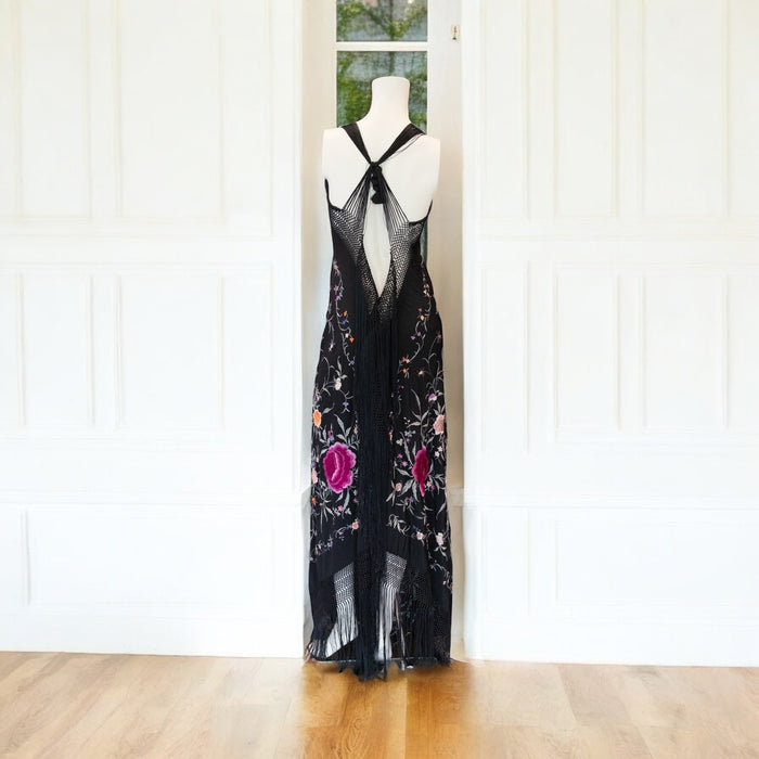 Paris, reworked 40s embroidered floral fringed shawl dress