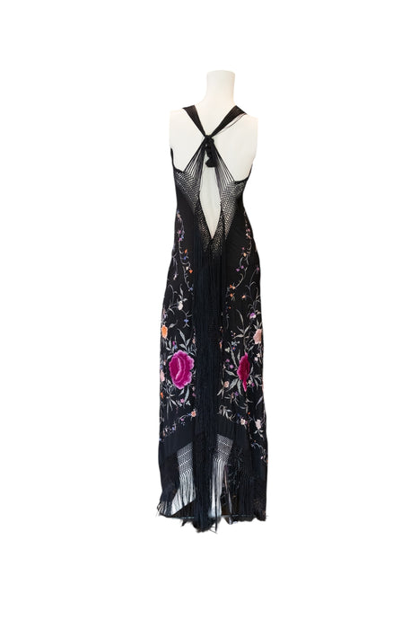 Paris, reworked 40s embroidered floral fringed shawl dress