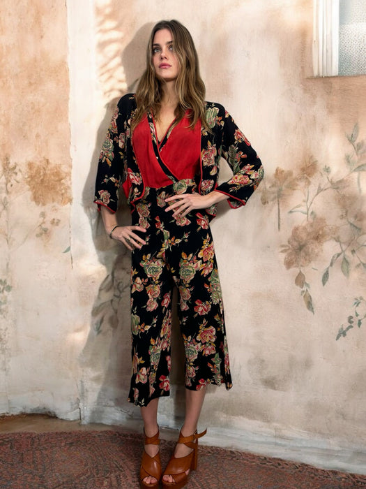 Clyde, 30s sik floral jumpsuit and jacket