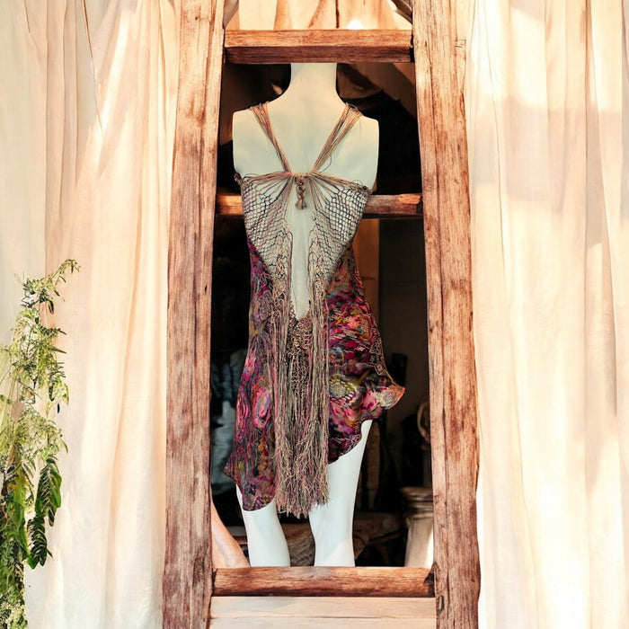 Adina, reworked 20s silk lamé asymmetric short dress