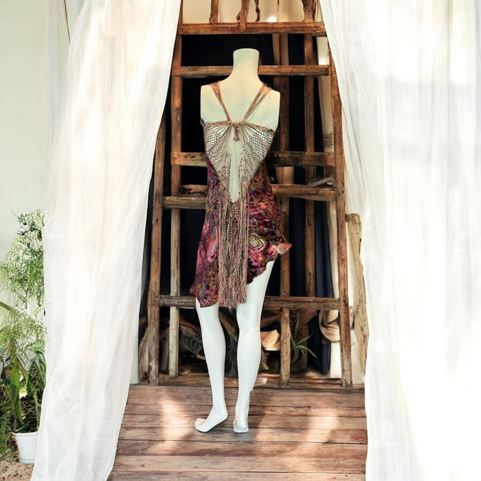Adina, reworked 20s silk lamé asymmetric short dress
