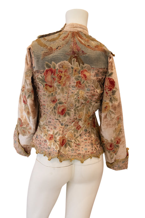Edina, reworked Edwardian silk ad velvet embroidered jacket