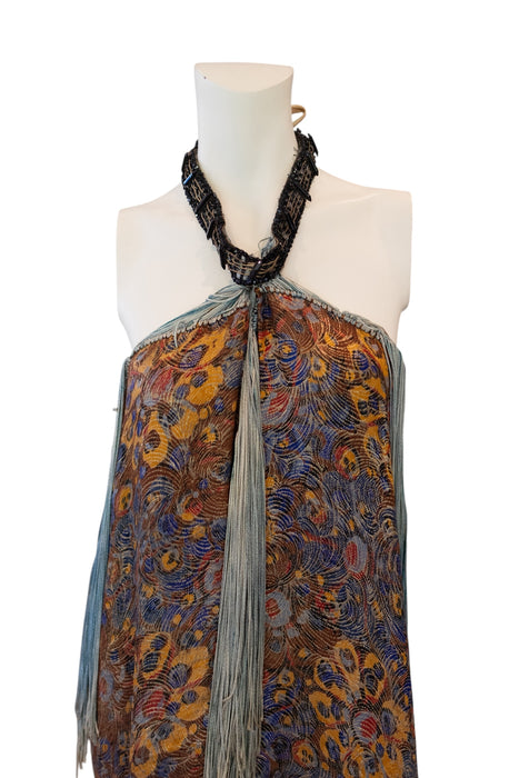 Norme, 20s floral fringed lamé dress
