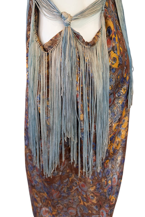 Norme, 20s floral fringed lamé dress