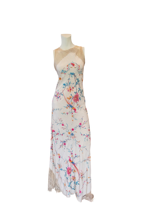 Belen, reworked 1940s floral Oriental embroidered shawl dress